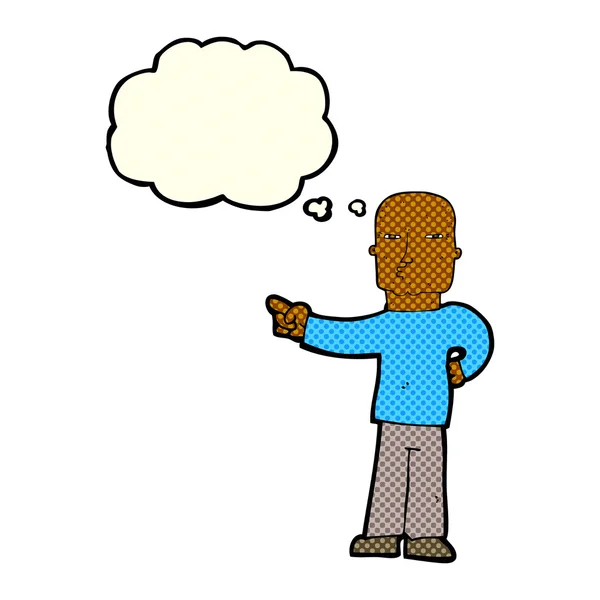 Dessin animé pointant l'homme avec bulle de pensée — Image vectorielle