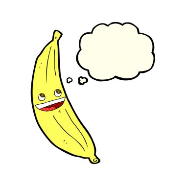 Düşünce baloncuklu mutlu bir muz.