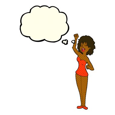 Düşünce baloncuğu olan dans eden kadın.