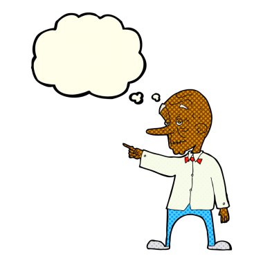 çizgi film yaşlı adam düşünce balonunu işaret ediyor