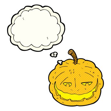 Düşünce baloncuklu Cadılar Bayramı balkabağı çizgi filmi