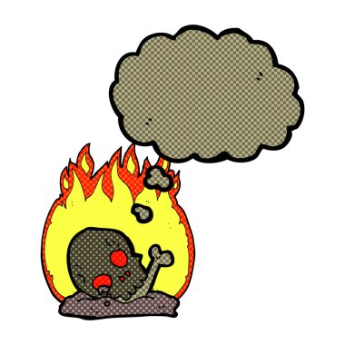 Düşünce baloncuğuyla eski kemikleri yakan çizgi film