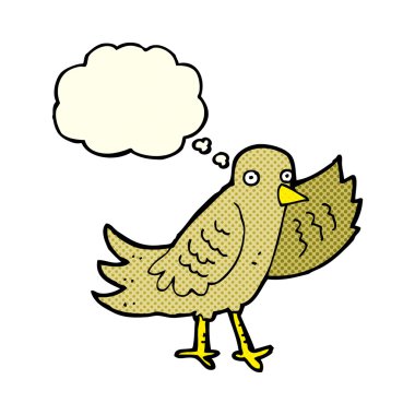 Düşünce baloncuğu sallayan çizgi film kuşu