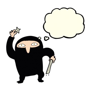 Düşünce baloncuklu çizgi film ninjası