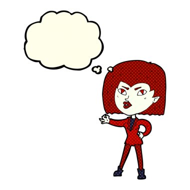 Düşünce baloncuğu olan vampir kız.