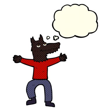 Düşünce kabarcığı olan bir kurt adam.