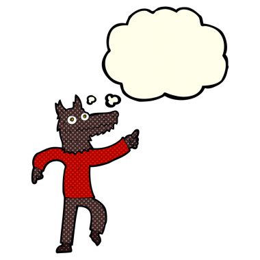 Düşünce kabarcığı olan bir kurt adam.