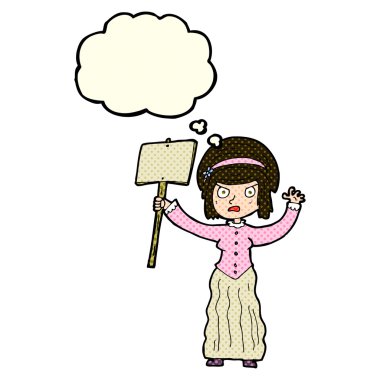 Viktoryan kadın düşünce baloncuğuyla protesto ediyor.