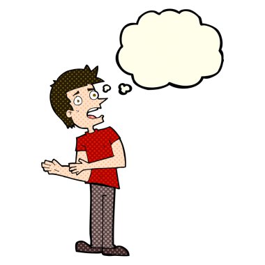 Düşünce baloncuğuyla bahaneler üreten çizgi film adamı.