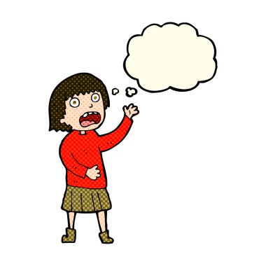Çizgi film, düşünce balonlu kadını strese sokuyor.