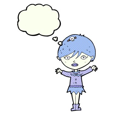 Düşünce baloncuğu sallayan vampir kız.