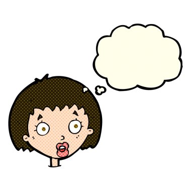 Düşünce baloncuğuyla şaşırmış kadın yüzü