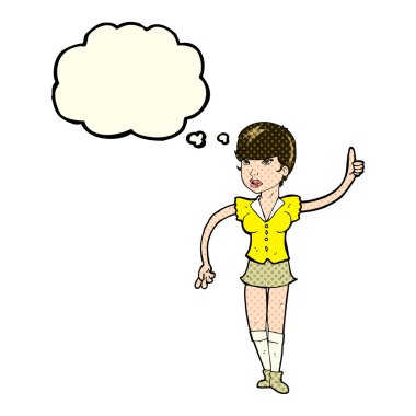 Düşünce baloncuğuyla soru soran güzel kız.