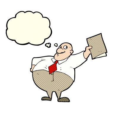 Düşünce baloncuklu mutlu patron çizgi filmi