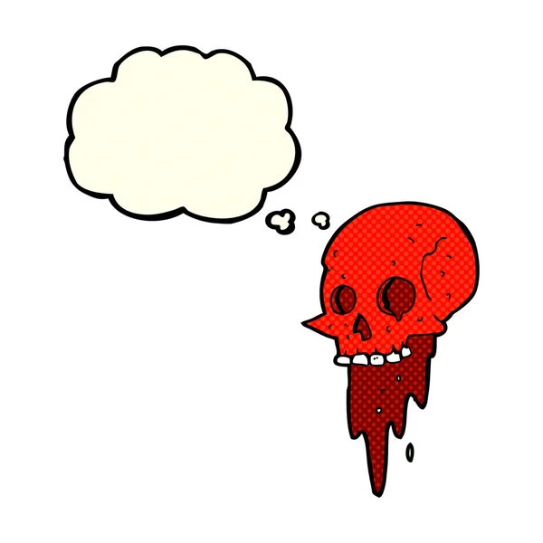 Totenkopf-Karikatur zu Halloween mit Gedankenblase — Stockvektor