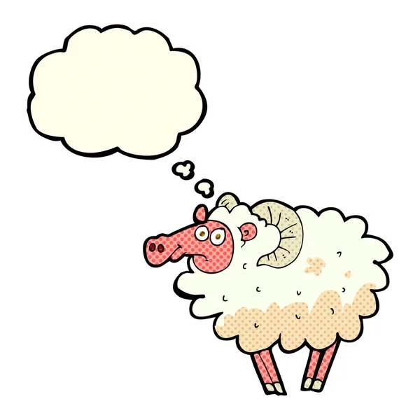 Cartoon vuile schapen met gedachte bubble — Stockvector