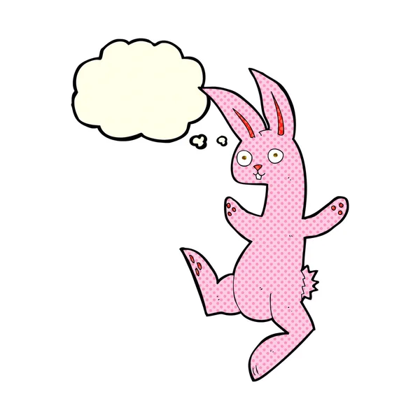 Lustige Karikatur rosa Kaninchen mit Gedankenblase — Stockvektor
