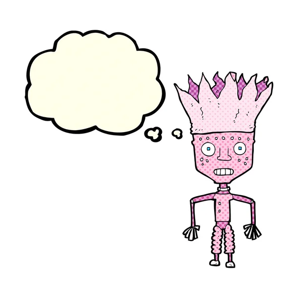 可爱的卡通机器人戴王冠与思想泡泡 — 图库矢量图片