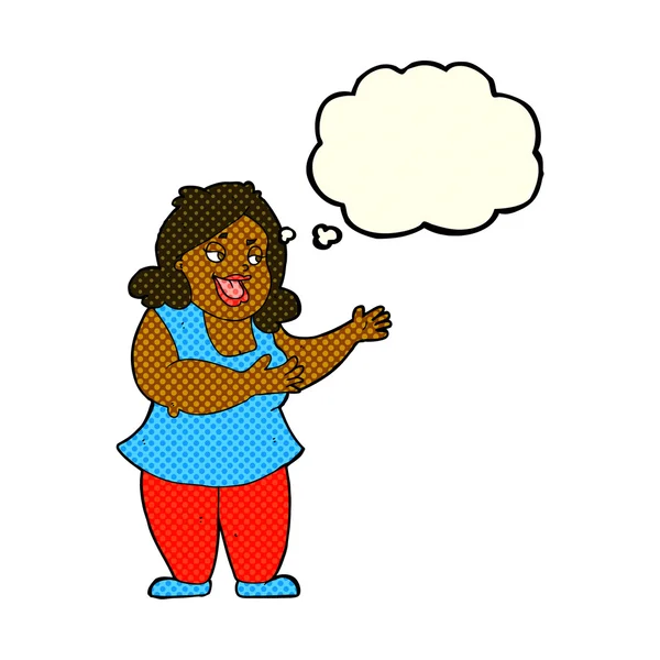 Cartoon-Frau singt mit Gedankenblase — Stockvektor