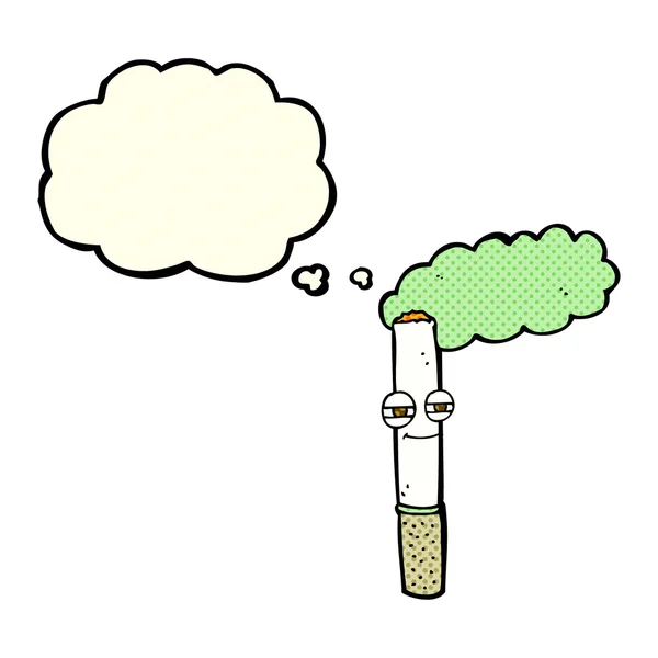 Cartoon cigarro feliz com bolha de pensamento —  Vetores de Stock