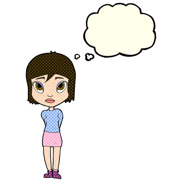 Gadis pemalu kartun dengan pikiran gelembung - Stok Vektor