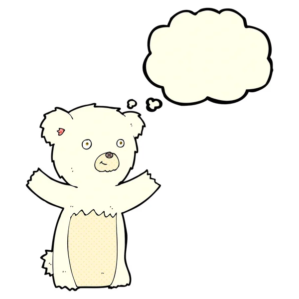 Мультяшный белый медвежонок с мыслепузырём — стоковый вектор