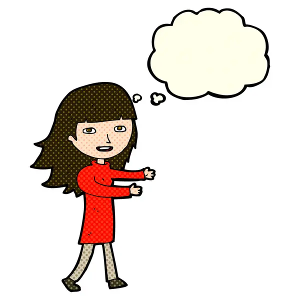 Καρτούν ευτυχισμένη κοπέλα με φούσκα σκέψης — Διανυσματικό Αρχείο