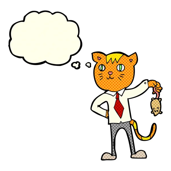 卡通业务猫碰上死耗子与思想泡泡 — 图库矢量图片
