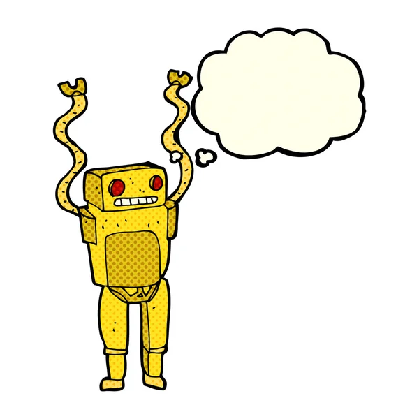 具有思想气泡的卡通滑稽机器人 — 图库矢量图片