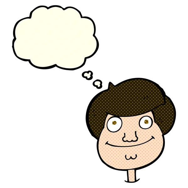 Γελοιογραφία πρόσωπο ευτυχισμένη αγοριού με σκέψη φούσκα — Διανυσματικό Αρχείο