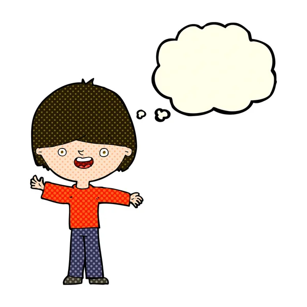 Dibujos animados niño feliz con burbuja de pensamiento — Vector de stock