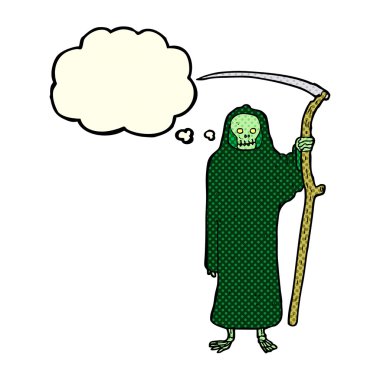 Düşünce baloncuklu ölüm karikatürü