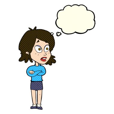 Karikatür, düşünce balonlu kadını şaşırttı.