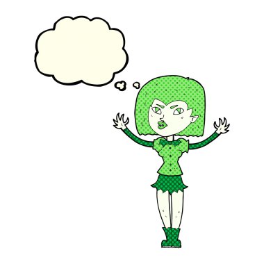 Düşünce baloncuğu olan vampir kız.