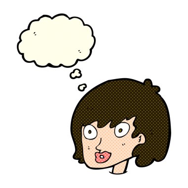 Düşünce baloncuklu mutlu kadın yüzü