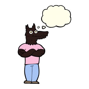 Düşünce baloncuğu olan bir kurt adam.