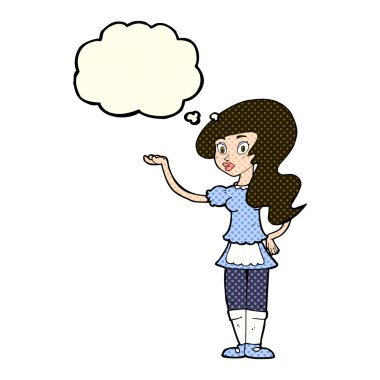 Düşünce kabarcığı olan çizgi film garsonu.