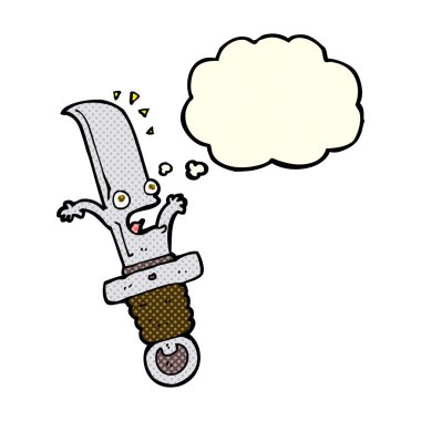 Düşünce baloncuğu ile korkutulmuş çizgi film bıçağı