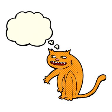 Düşünce baloncuklu mutlu kedi çizgi filmi