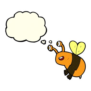 Düşünce baloncuklu mutlu arı çizgi filmi