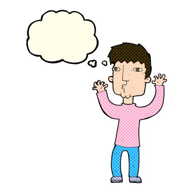 Düşünce baloncuğu olan endişeli bir adam.