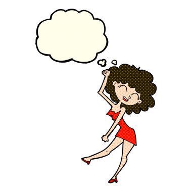 Düşünce baloncuğu olan dans eden kadın.