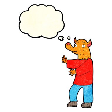 Düşünce baloncuklu çizgi film tilkisi