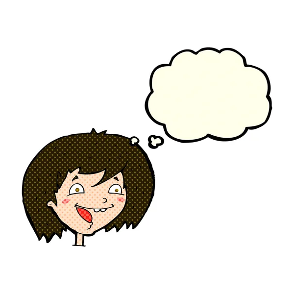 Dibujos animados chica feliz con burbuja de pensamiento — Archivo Imágenes Vectoriales