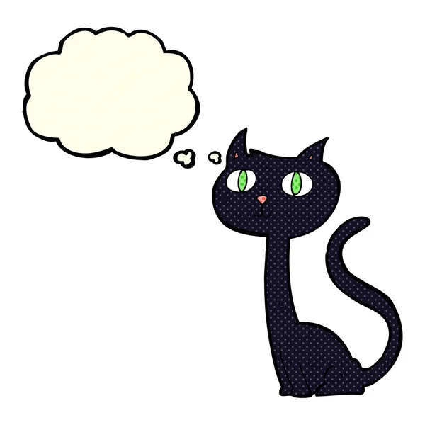 Desenho animado gato preto com bolha de pensamento — Vetor de Stock
