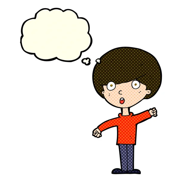 Cartoon shocked boy with thought bubble — Stock Vector