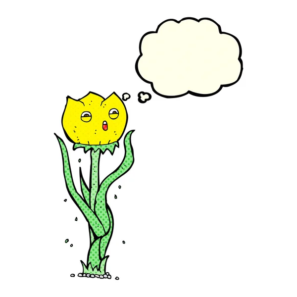 Cartoon bloem met gedachte zeepbel — Stockvector