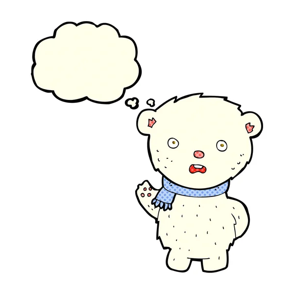 Kreslený lední medvěd nosit šátek s myšlenkou bublina — Stockový vektor