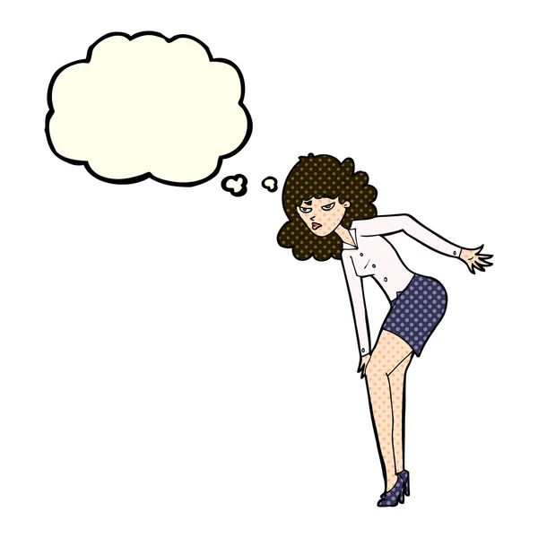 Dessin animé ennuyé femme frottant genou avec bulle de pensée — Image vectorielle