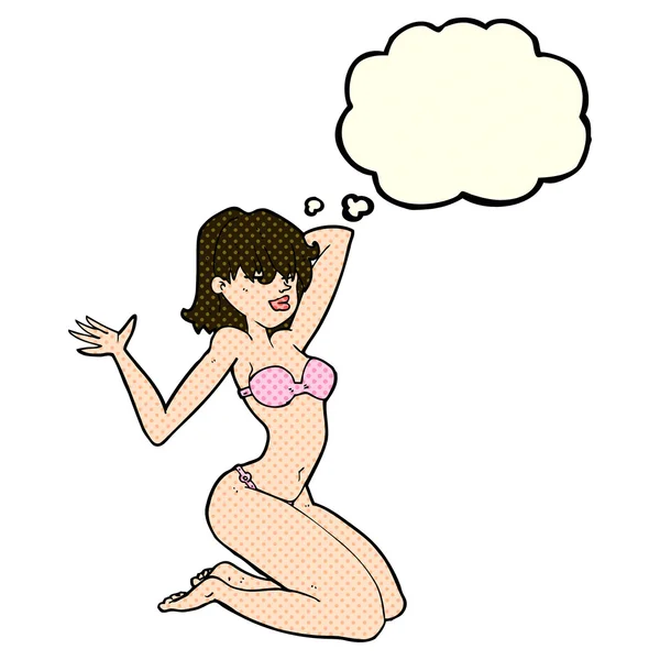 Cartoon sexig bikini tjej med tankebubbla — Stock vektor